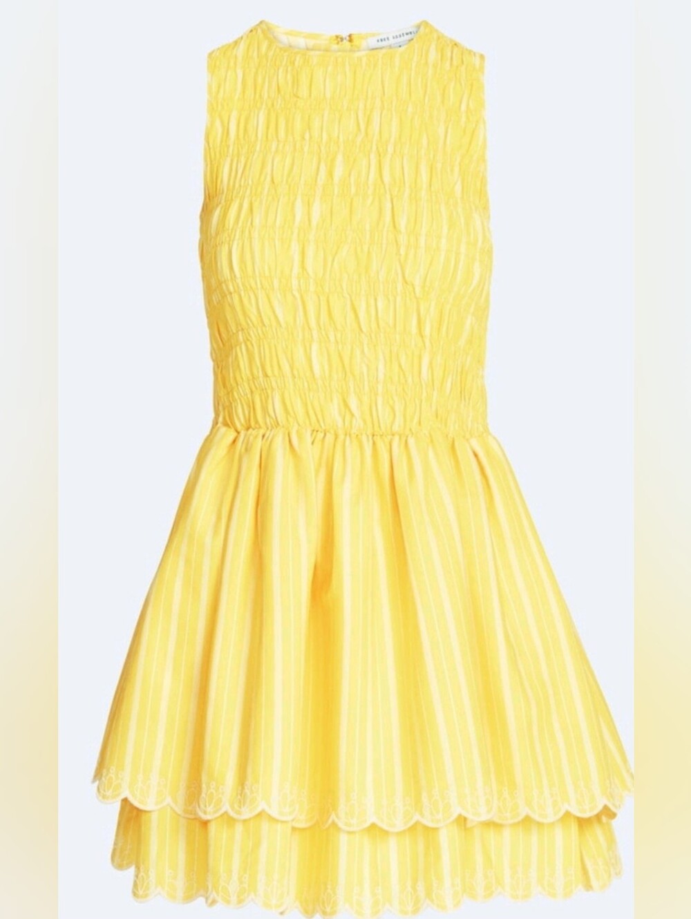 Sleeveless Yellow Smocked Tiered Casual Dress With Pockets Size 2X